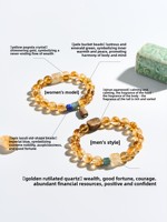 Bracelet en cristal naturel Dance Aura Dawn Light Morning Light, quartz rutilé jaune, cristaux tour jaunes, jade, bois d'agar - 8-10mm