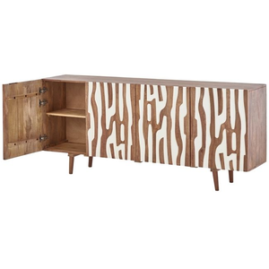 Meuble TV en bois massif fait main de qualité supérieure avec texture sculptée audacieuse, finition lisse et compartiments spacieux pour le salon - Product Image 6