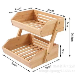 Two Tier Bamboo Bread <b>Storage</b> Rack Rectangle 2 Compartments Multifunctional <b>Kitchen</b> Countertop Organizer - Product Image 5