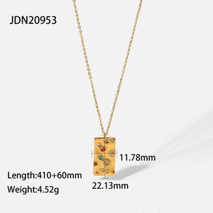 Collar de Acero Inoxidable con Colgante Cuadrado Matt Hammer, con Circonitas Cúbicas Coloridas, Chapado en Oro, para Mujer - Product Image 5