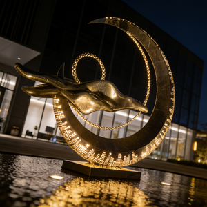 Sculpture personnalisée en acier inoxydable 316L LED en forme <span class=keywords><strong>de</strong></span> <span class=keywords><strong>croissant</strong></span> <span class=keywords><strong>de</strong></span> <span class=keywords><strong>lune</strong></span> - Art métallique lumineux Ciel et Baleine pour la décoration municipale - Product Image 2