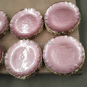 LISSE Nouvelle arrivée Assiette en verre <span class=keywords><strong>rose</strong></span> <span class=keywords><strong>Vaisselle</strong></span> d'événement de mariage <span class=keywords><strong>Rose</strong></span> avec assiette en verre doré - Product Image 1