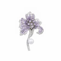 Haut de gamme luxe cuivre bijoux fleur broche femmes perle naturelle Zircon oeillet broche