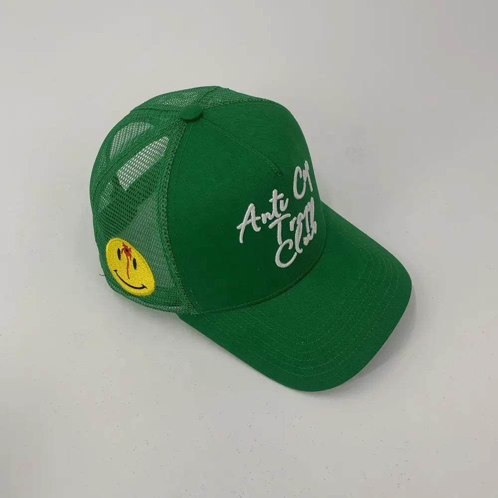 Customized high quality 3D embroidery trucker hat, 5-panel A-frame baseball mesh hat