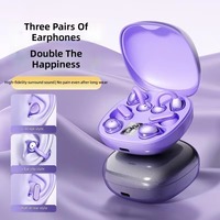 3 in 1 3 Pasang Earbud Nirkabel dalam Satu Unit Q102 Layar LED Headphone Olahraga Musik Gaming Semi-In-Ear Mini Earbud Jepit Telinga