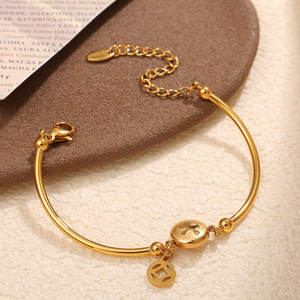Gold Plated <b>Copper</b> Alloy Charm <b>Bracelet</b> For Women Fashion Curved Design With Coin Pendant Jewelry Accessory - Product Image 1