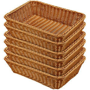 Panier de rangement rectangulaire en polyrotin tressé avec poignées latérales surélevées pour comptoir de cuisine - Product Image 1
