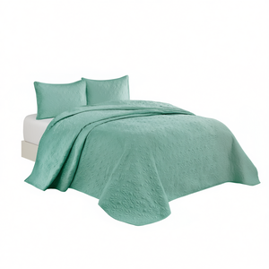 ชุดผ้านวมแบบกลับด้านได้ ขนาดทวิน/ทวินเอ็กซ์แอล ลายดอกไม้และเรขาคณิต สีเขียวทะเล ไส้ใยฝ้าย สำหรับใช้ในงานแต่งงาน โรงแรม - Product Image 1