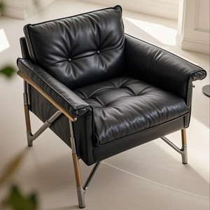 Silla decorativa de cuero estilo <span class=keywords><strong>Barcelona</strong></span> con marco cromado - Product Image 2