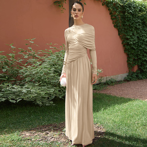 <span class=keywords><strong>Abbigliamento</strong></span> <span class=keywords><strong>Donna</strong></span> 2025 Tutte le Stagioni, Abito Lungo <span class=keywords><strong>Formale</strong></span> in Pizzo con Pieghe, Vita Alta, Scollo a V, Maniche Lunghe, Tinta Unita, in Spandex - Product Image 2