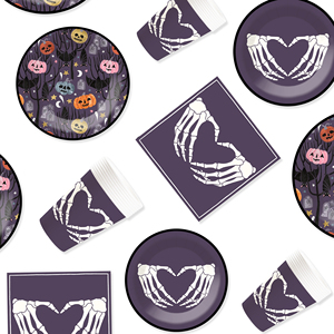 Ensemble de vaisselle pour fête d'Halloween DAMAI avec des éléments d'horreur, comprenant 7 et 9 assiettes rondes en papier, des gobelets et des serviettes pour la fête d'Halloween - Product Image 3