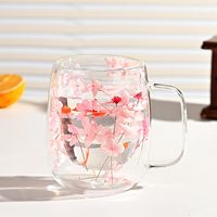 Nouvelle conception, tasse à café en verre à double paroi, faite à la main, en borosilicate de haute qualité, créative, avec fleurs séchées