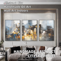 Peinture à l'huile texturée faite à la main Mintura, paysage urbain moderne, décoration murale sur toile, grande œuvre d'art abstraite colorée de paysage marin encadrée