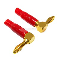 Connecteur de câble de haut-parleur plaqué or 4 mm, coudé à 90 degrés, sans soudure, type banane en L