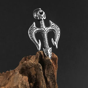 Liontin trisula mitologi Yunani Retro liontin trisula tahan air pola ukir kalung Neptun untuk liontin jimat pria - Product Image 6