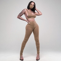 Camiseta sin mangas de punto acanalado para mujer, pantalones con abertura, leggings apilados de 2 piezas para gimnasio, yoga, sexy, moda extrema