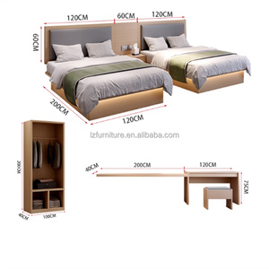 Ensemble complet de meubles de chambre d'hôtel 3 étoiles : lit double, lit king-size avec tête de lit capitonnée, table de chevet, meuble TV, bureau, armoire - Product Image 6