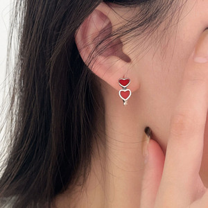 S925 Sterling Silver Heart Shaped Drop <b>Earrings</b> Red Glaze For Women Everyday Wear <b>Fine</b> Dangle Jewelry - Product Image 4