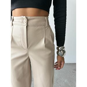 Pantalones Palazzo de Cuero de Cintura Alta, Cintura Elástica, Transpirables, Color Piedra, Estilo Cargo, Corte Ancho, Lavado de Color, Elásticos - Product Image 5