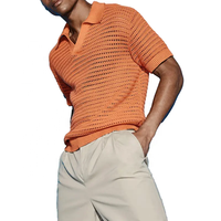 T-shirt en maille personnalisé avec logo, pull en crochet ajouré pour l'été et le printemps, chemise en crochet à manches courtes, col en V, polo en maille pour homme