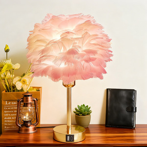 Feather <b>Table</b> <b>Lamp</b> USB Touch Control Gold <b>Base</b> LED Night Light For Bedroom Living Room Office Desk Decor - Product Image 4