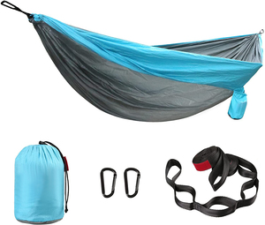 Hamac de camping portable en nylon 210T pour une ou deux personnes, idéal pour la randonnée en extérieur, avec fonction de lit suspendu et coutures renforcées - Product Image 1