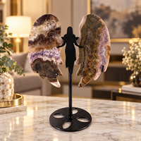Ailes d'ange tombées en fluorite aurore de 12 cm, sculpture en cristal, support de présentation, décoration d'intérieur fantastique, cadeau de collection