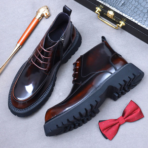 Bottes Martin en cuir véritable à semelle épaisse pour hommes, chaussures montantes en cuir tendance et polyvalentes pour hommes - Product Image 1