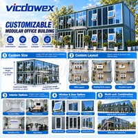VICDOWEX Bureau Conteneur Modulaire Préfabriqué Moderne à Assemblage Rapide avec Mur Rideau en Verre Design Contemporain pour Salle d'Exposition et Réception