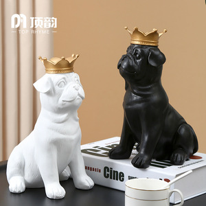 Top Rhyme French Bulldog Figurine Resin Craft Black White Crown Home Decoration Artistic Decorative Animal Statues - Product Image 3