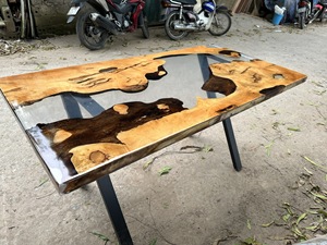 Dessus de table en bois massif fabriqué à la main avec résine époxy River Design parfait pour les restaurants, les hôtels et les projets de meubles de maison - Product Image 4