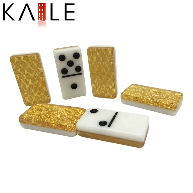 OEM qualidade 6 duplo seis dominó conjunto branco e ouro two-tone acrílico 4310 dominó com tinta preta dot para a mesa de jogo engraçado