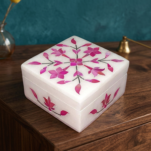 Boîte à bijoux rectangulaire moderne de luxe pour femmes Stonecrafts International, qualité supérieure, incrustation florale MOP042, idéale pour offrir en cadeau - Product Image 2