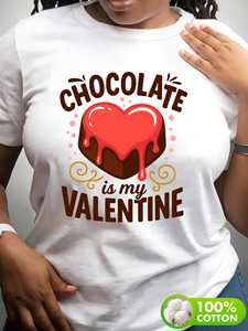 T-shirt da donna con stampa 'Chocolate Is My Valentine', manica corta, girocollo, casual, 100% cotone, taglia media, per primavera e autunno - Product Image 3