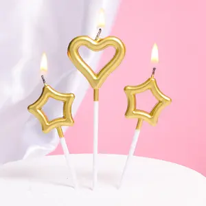 Лидер продаж, набор свечей в форме звезды и сердца, изысканный Топпер для торта, украшение для свечи на день рождения, свадьбу, годовщину