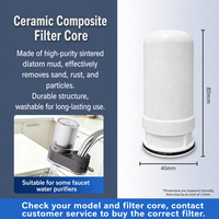 Filtre de remplacement en céramique et charbon actif fritté pour robinet de cuisine, filtre à eau manuel haute efficacité facile à utiliser
