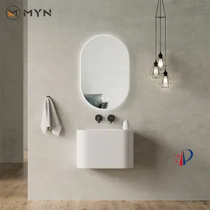 Modern Simple Designer White Wall Mount Hang Hung Artificial Stone Solid Surface Bathroom Art Basins Sinks