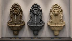 Fontaine murale vintage en forme de tête de lion artificielle avec bec verseur décoratif, bassin décoratif et panneau en relief pour la décoration extérieure de jardin et de patio - Product Image 4