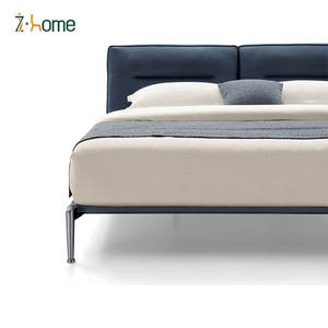 Cama tapizada de cuero genuino Diseño lineal Marco de cama ligero Dos cojines Cabecero Lacado Camas con funda - Product Image 3