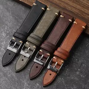 Jam Tangan Gelang Kulit Antik Kualitas Tinggi Horween Tali Jam Kulit 20/22/24Mm Horween Tali Kulit untuk Jam Tangan Pintar