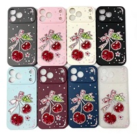 Coque de téléphone tendance en TPU avec motif cerises et diamants pour iPhone 18 17 16 15 14 13 12 11 – Housse arrière pour femme