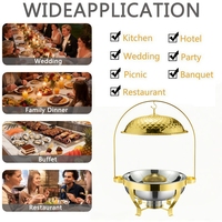 Matériel hôtelier : Ensemble de réchauds de buffet de luxe en acier inoxydable doré rond, avec couvercle suspendu, pour maintien au chaud des aliments lors de réceptions