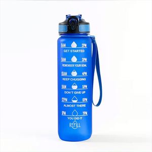 Botella de Agua Deportiva Transparente de 1L con Logotipo Personalizado, Botella de Plástico Motivacional con Pajita y Marcador de Tiempo - Product Image 3
