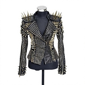 Studded Cowhide Leather Motorcycle Jacket Men Punk Style Plus Size Turn-down Collar Zipper Closure Regular Sleeve - Product Image 1