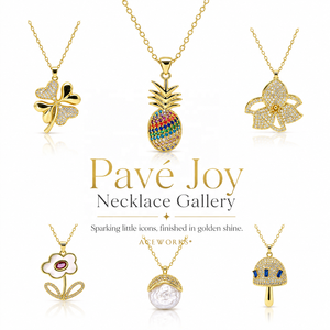 Pav Joy Necklace Gallery | Micro Pav Zircon Brass Pendants 18K Gold Plated | Mushroom Clover Pineapple Pearl Flower Necklaces - Product Image 1
