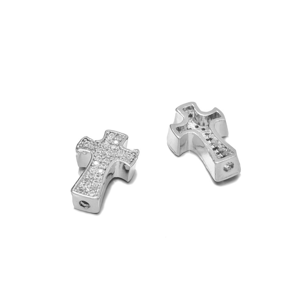 Wholesale Fashion Punk Micro Inlaid Zircon Cross Four Color Perforated Bracelet Necklace Loose Bead Accessory Jewelry Making