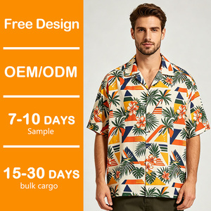 Camicia Hawaiana da Uomo Personalizzata OEM in Rayon con Stampa Foglie di Palma, Taglie Forti, Colletto Camp, Manica Corta, Abbigliamento Estivo da Resort - Product Image 1