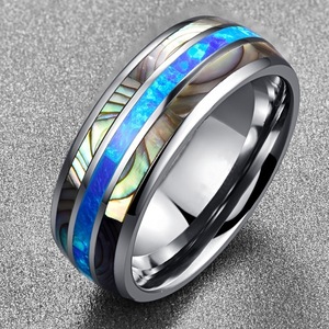 Thời Trang 8Mm Rose Gold Màu Sắc Tungsten Cưới Inlay bào ngư Vỏ Màu Xanh Opal Nhẫn Người Đàn Ông Cưới Thép Không Gỉ Nhẫn - Product Image 6