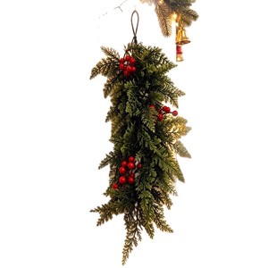 Décoration murale de Noël en pin Kashiwahi de 60 cm avec baies rouges pour la décoration de la maison pendant les fêtes - Product Image 5