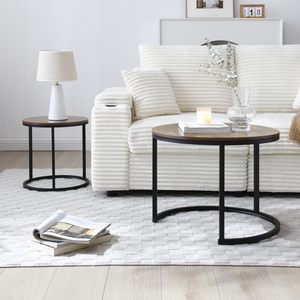 Set Of 2 Round <b>Coffee</b> <b>Tables</b> With Metal Frame Wood Top Nesting Side <b>Table</b> For Living Room Bedroom Apartment - Product Image 2